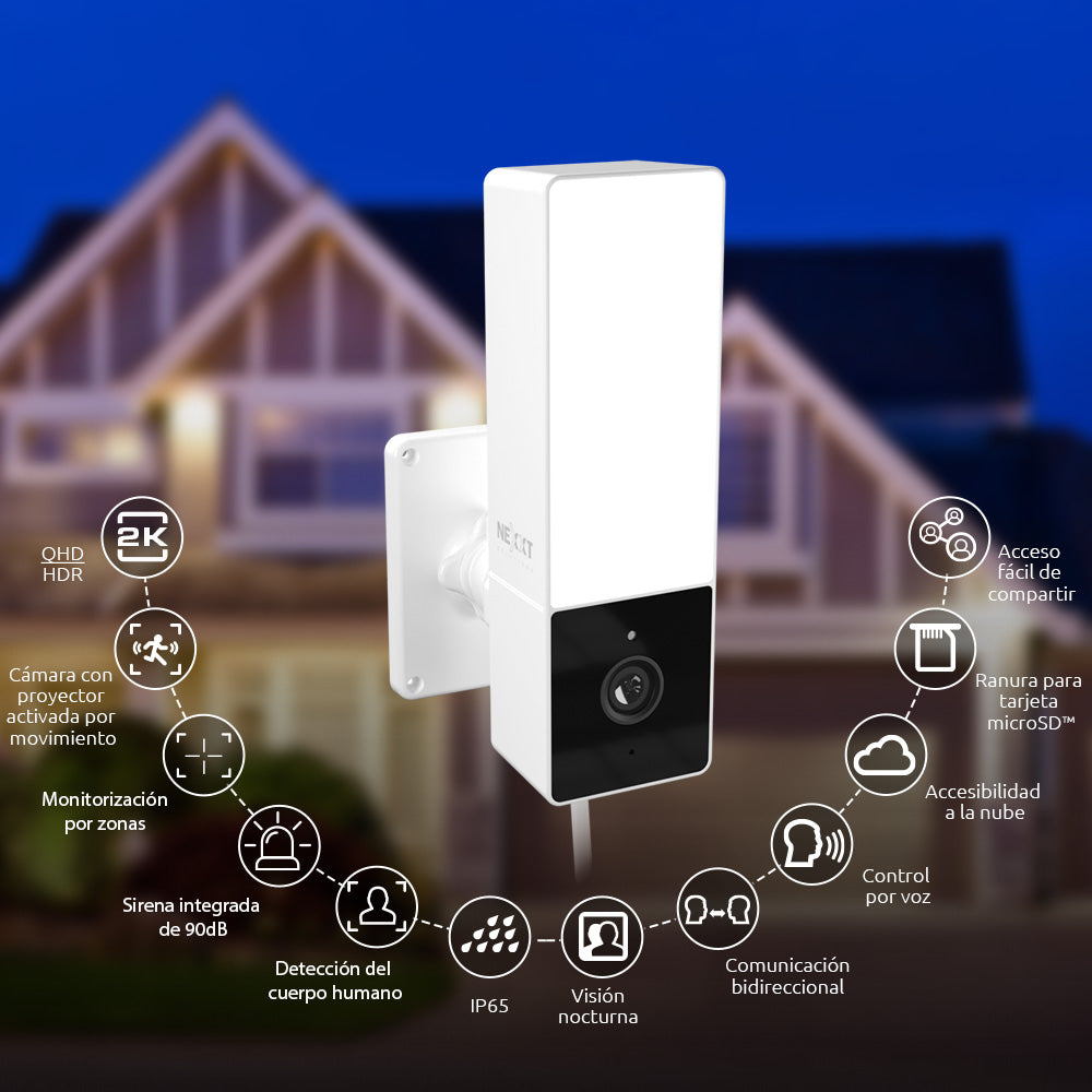 Cámara inteligente WiFi Iluminación Sirena Exterior | Nexxt NHC-F410