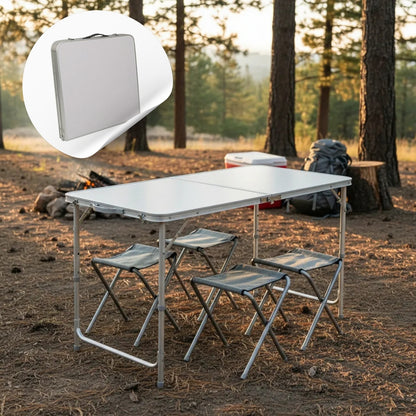 Set Plegable Mesa De Aluminio + 4 Bancos Para Camping
