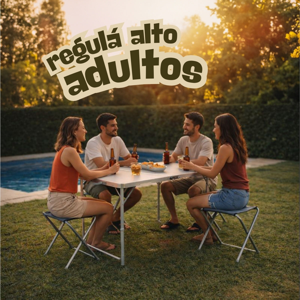 Set Plegable Mesa De Aluminio + 4 Bancos Para Camping