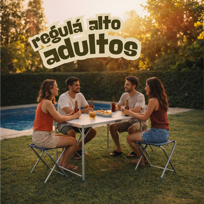 Set Plegable Mesa De Aluminio + 4 Bancos Para Camping