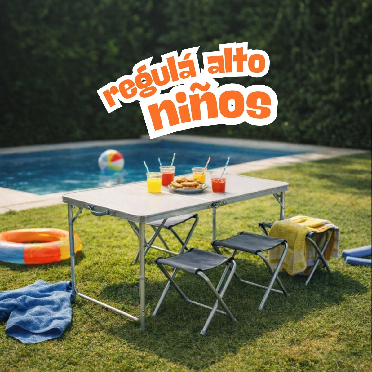 Set Plegable Mesa De Aluminio + 4 Bancos Para Camping