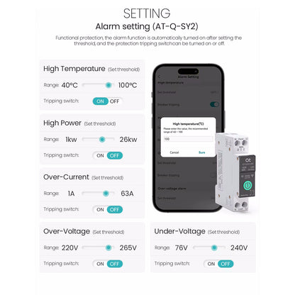 Interruptor Bipolar Wi-Fi Protección de Voltaje Control de Consumo 1-63A
