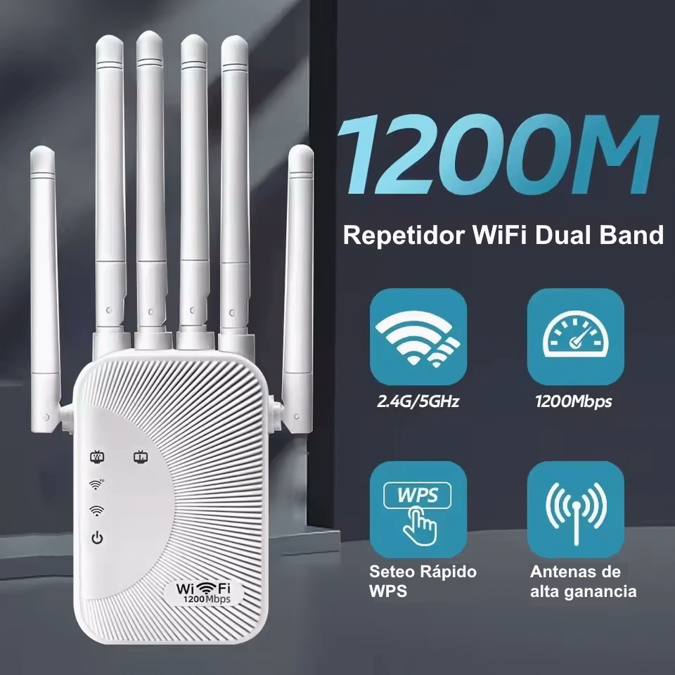 Amplificador señal Wifi Dual 2.4 GHz + 5 GHz 1200 Mbps 6 Antenas