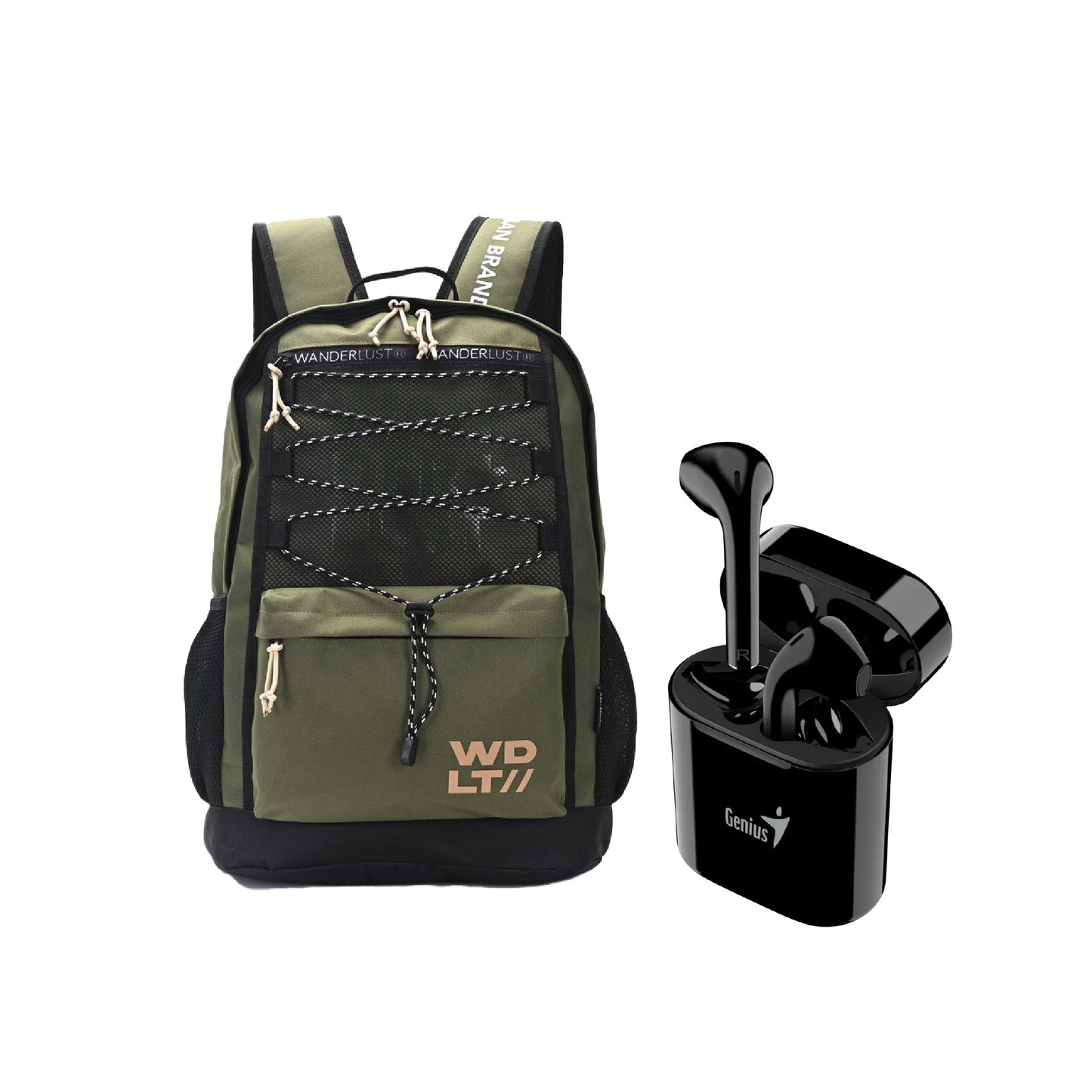 Combo: Mochila Wanderlust + Auriculares Bluetooth Genius