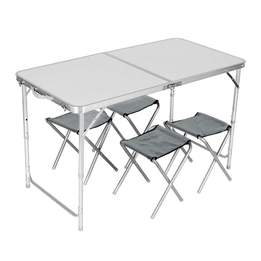 Set Plegable Mesa De Aluminio + 4 Bancos Para Camping