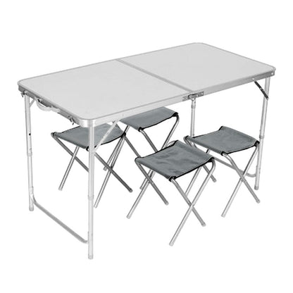 Set Plegable Mesa De Aluminio + 4 Bancos Para Camping