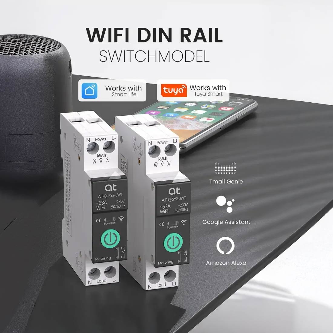 Interruptor Bipolar Wi-Fi Protección de Voltaje Control de Consumo 1-63A