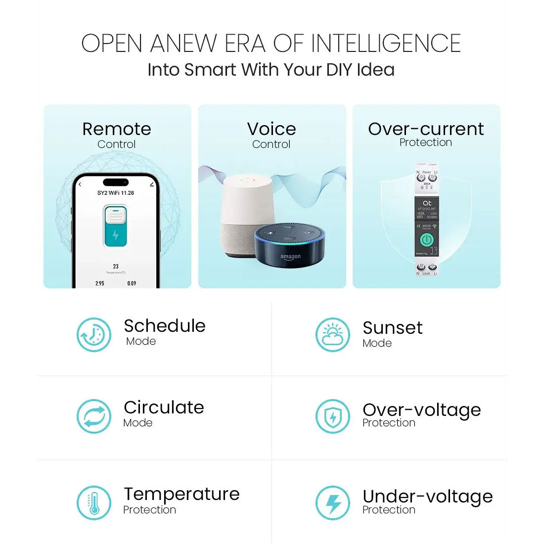Interruptor Bipolar Wi-Fi Protección de Voltaje Control de Consumo 1-63A